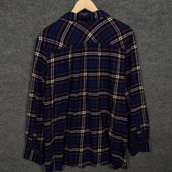 Lands' End Womens Plus Size 2X Shirt Navy Red Plaid Windowpane Cotton Button Up - Picture 2 of 9